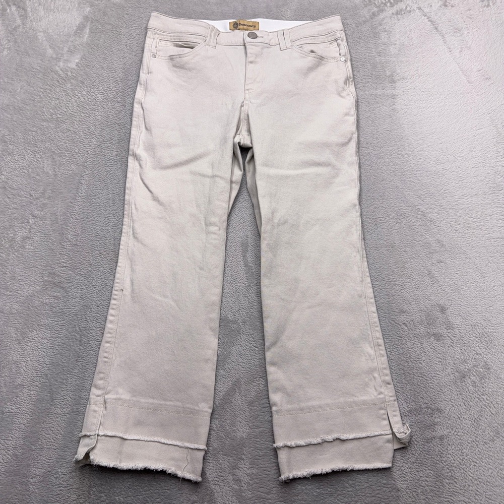 Democracy Jeans Womens 12 Tan Ab Technology Cropped Raw Hem Straight Leg Slit